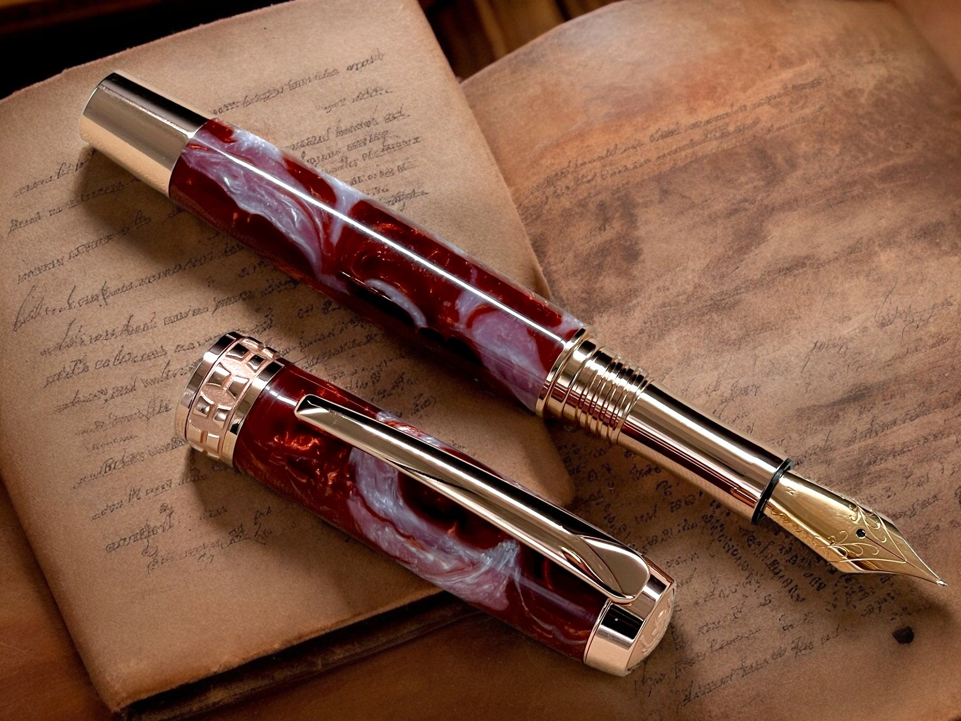 Whimsical “Rootbeer Float” Rose Gold Fountain Pen, Artisan Handcrafted Writing Instrument. Simple to Use. Handmade in CO USA. One of a Kind - HighlanderPen