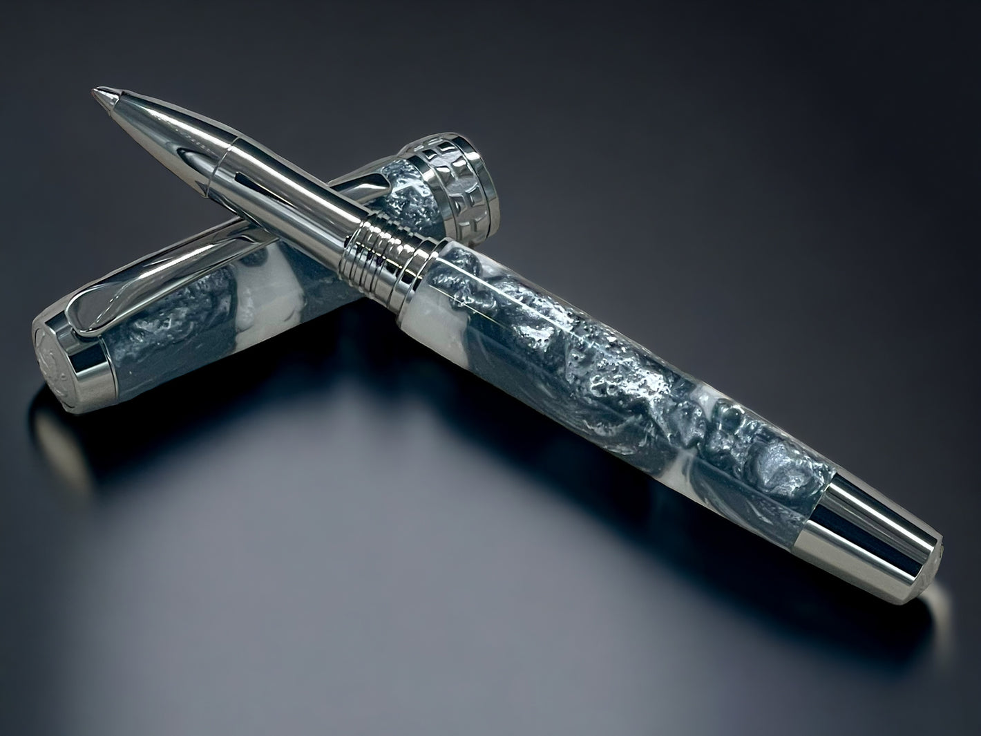 “Silver Grey” One of a Kind, Handmade Custom Black Titanium Rollerball Pen. Artisan Rare & Unique, Completely Handcrafted in Colorado, USA. - HighlanderPen