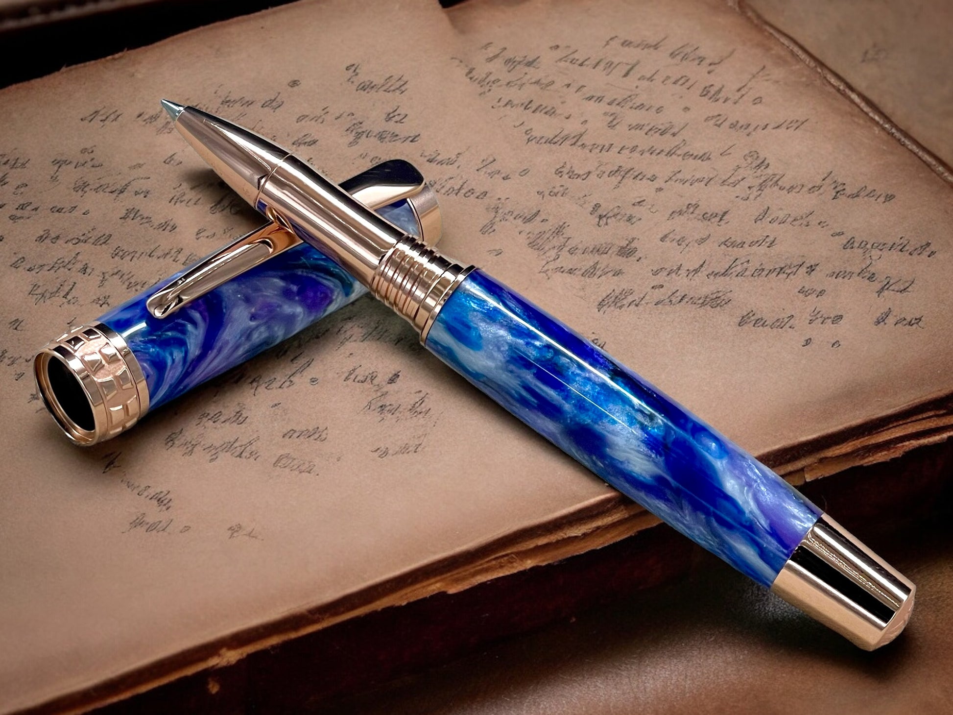 Elegant “Purple Rain”, Rose Gold Acrylic Rollerball Pen, Artisan Handcrafted Writing Instrument. Handmade Custom in Colorado. One of a Kind. - HighlanderPen