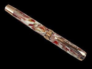 Elegant “Red Marble” Rose Gold Acrylic Rollerball Pen, Artisan Handcrafted Writing Instrument. One of a Kind, Box, Sleeve, & Ink Included.