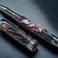 Red Swirl, One of a Kind, Handmade Custom Black Titanium Rollerball Pen. Artisan Rare & Unique, Completely Handcrafted in Colorado, USA. - HighlanderPen