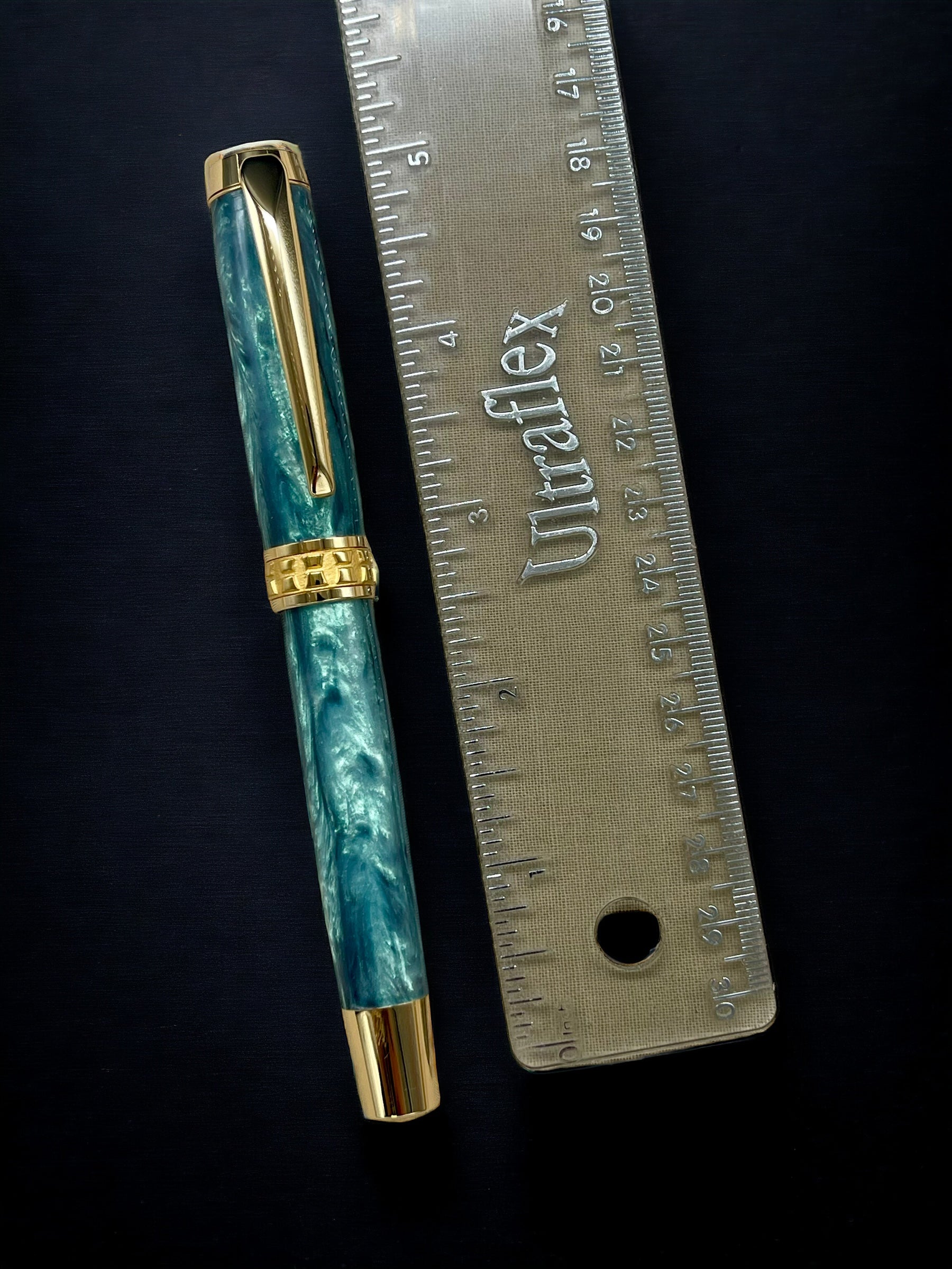 Iridescent Green, One of a Kind Gold, Handmade Custom Acrylic Rollerball Pen. Artisan Rare & Unique, Completely Handcrafted  in Co, USA - HighlanderPen