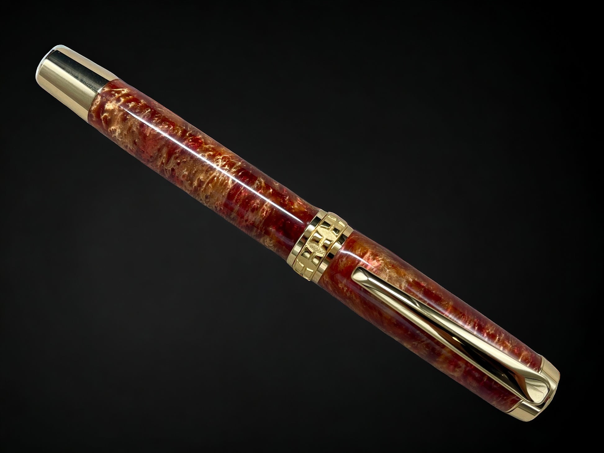 “Copper on Fire”, One of a Kind Gold SKYE, Handmade Custom Acrylic Rollerball Pen. Artisan Rare & Unique, Completely Handcrafted  in Co, USA - HighlanderPen