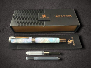 Black Titanium “Sapphire Opal” Handcrafted Highlander Fountain Pen. One of a Kind.