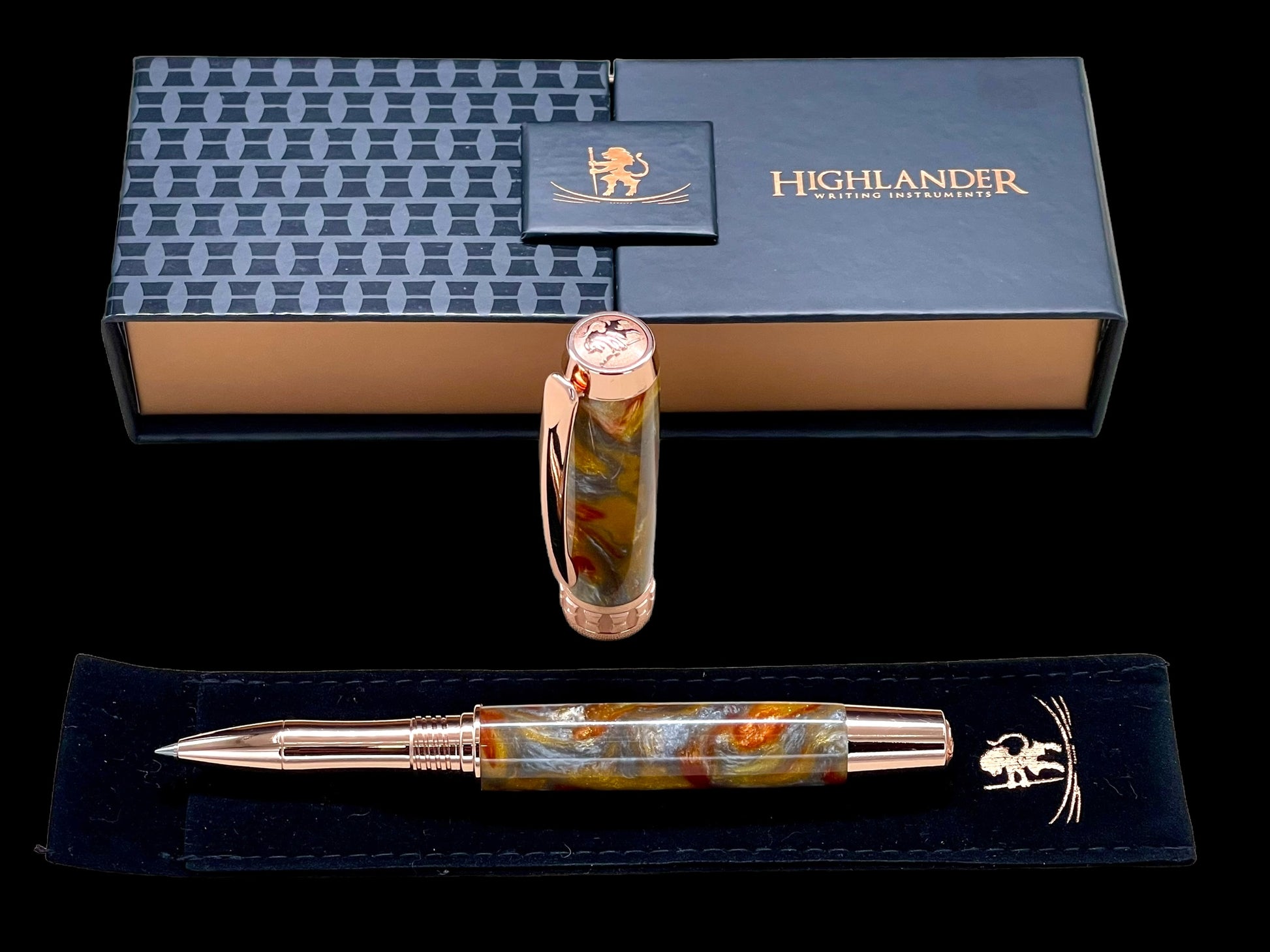 Striking “Molten Metals” Rose Gold Acrylic Rollerball Pen, Artisan Handcrafted Writing Instrument. Handmade Custom in CO USA. One of a Kind. - HighlanderPen