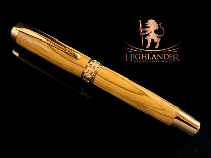 Exotic Bethlehem Olivewood | Red Gold Fountain Pen by Highlander | Full Gift Set