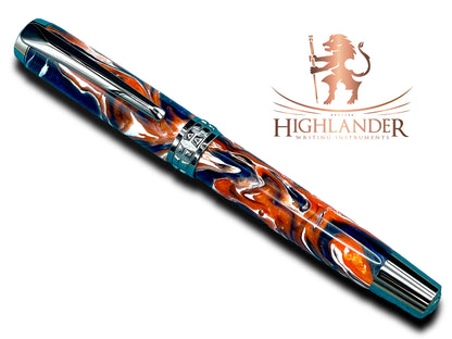 Striking “Football Colors” Black Titanium Fountain Pen, Artisan Handcrafted Writing Instrument. Converter, Ink, Sleeve & Box Included. - HighlanderPen