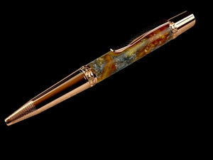 Rose Gold "Molten Metals" Handmade Glasgow Ballpoint Pen. One of a Kind, Handcrafted by Highlander Pen in CO. Box, Ink, & Sleeve Included. [ML-BP-1123-06]