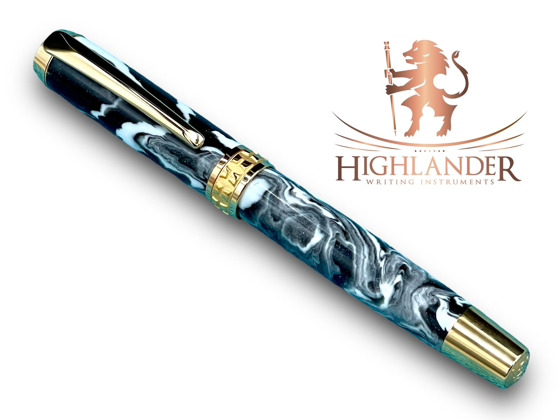 Timeless “Imperial Black” Handcrafted Luxury Gold Fountain Pen, One of a Kind, Handmade in Colorado. Ink, Converter, Sleeve, & Box Included. - HighlanderPen