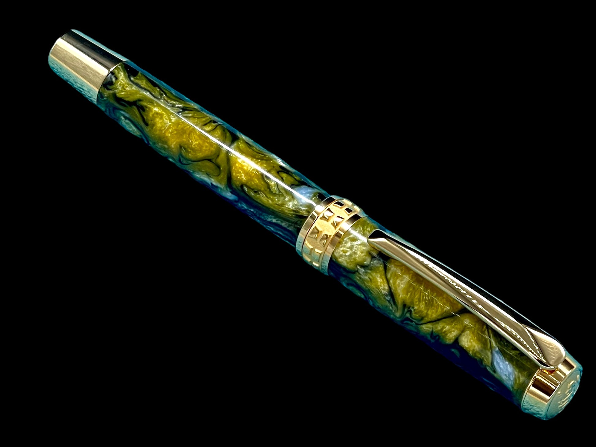 Handcrafted Luxury Gold Rollerball Pen, One of a Kind, Handmade in Colorado with Premium Hardware. Ink, Velvet Sleeve, and Pen Box Included. - HighlanderPen