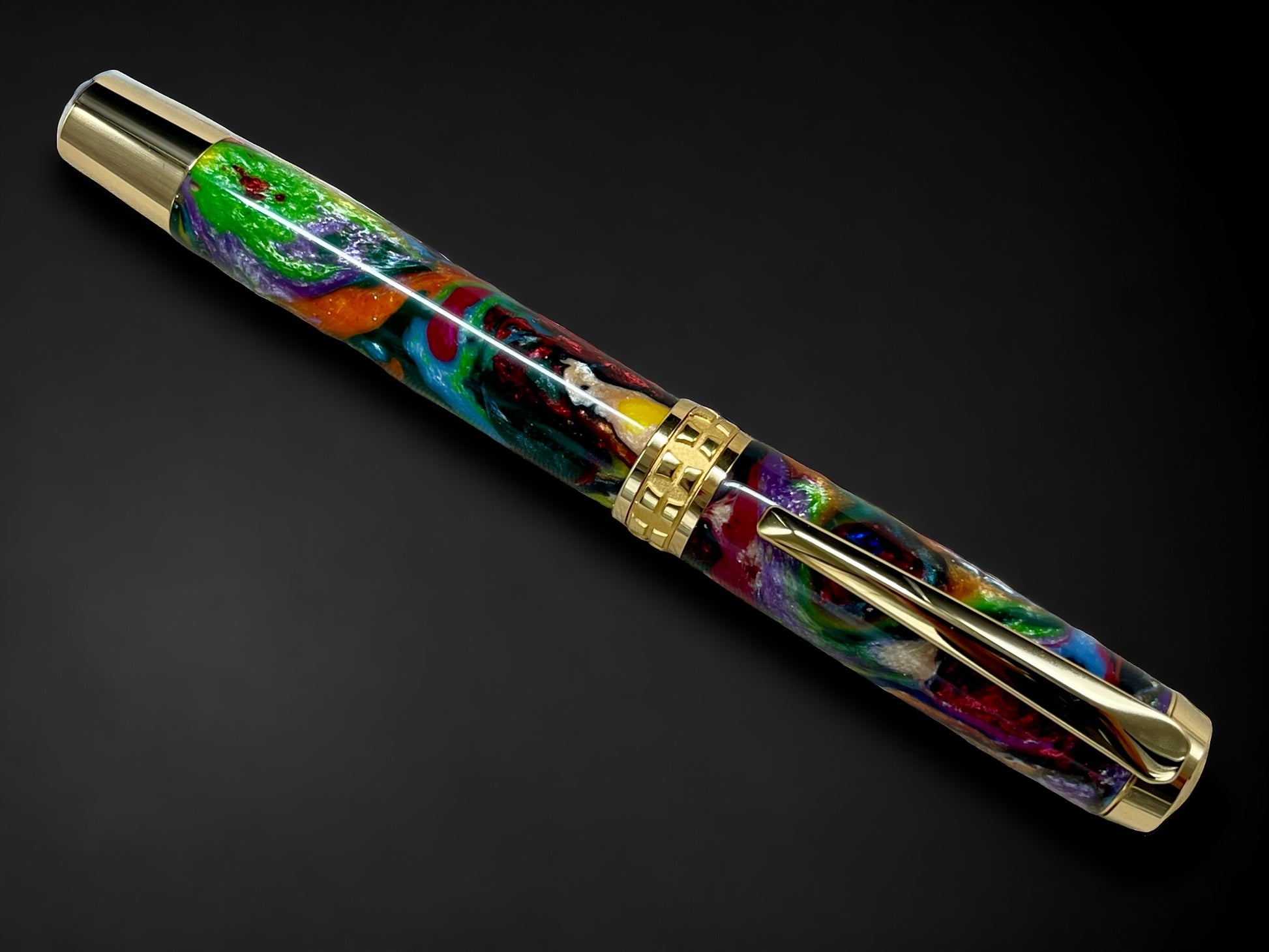 “Whimsical Colors”, One of a Kind Gold SKYE, Handmade Custom Acrylic Rollerball Pen. Artisan Rare & Unique, Completely Handcrafted  in Co, USA - HighlanderPen