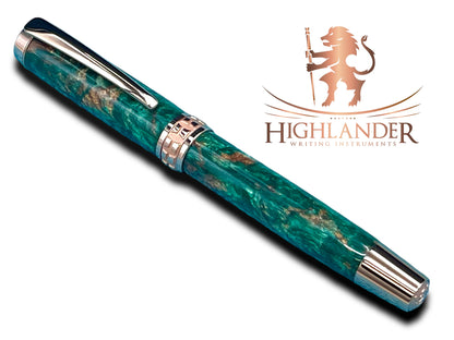 Elegant “British Racing Green”, Rose Gold Acrylic Rollerball Pen, Artisan Handcrafted Writing Instrument. One of a Kind, with Box, Sleeve, & Ink. - HighlanderPen