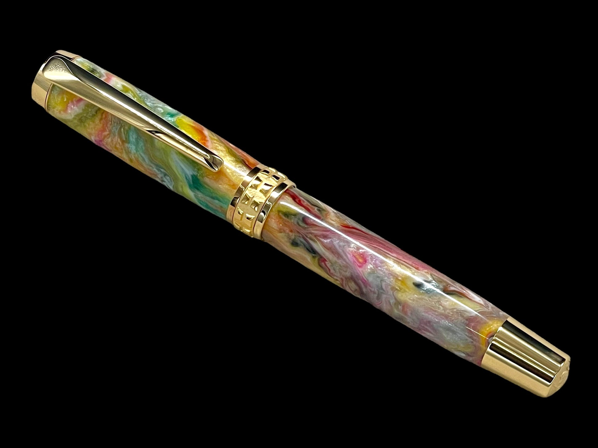 Handcrafted Luxury Gold Fountain Pen, One of a Kind, Handmade in Colorado with Premium Hardware. Ink, Converter, Sleeve, and Box Included. - HighlanderPen