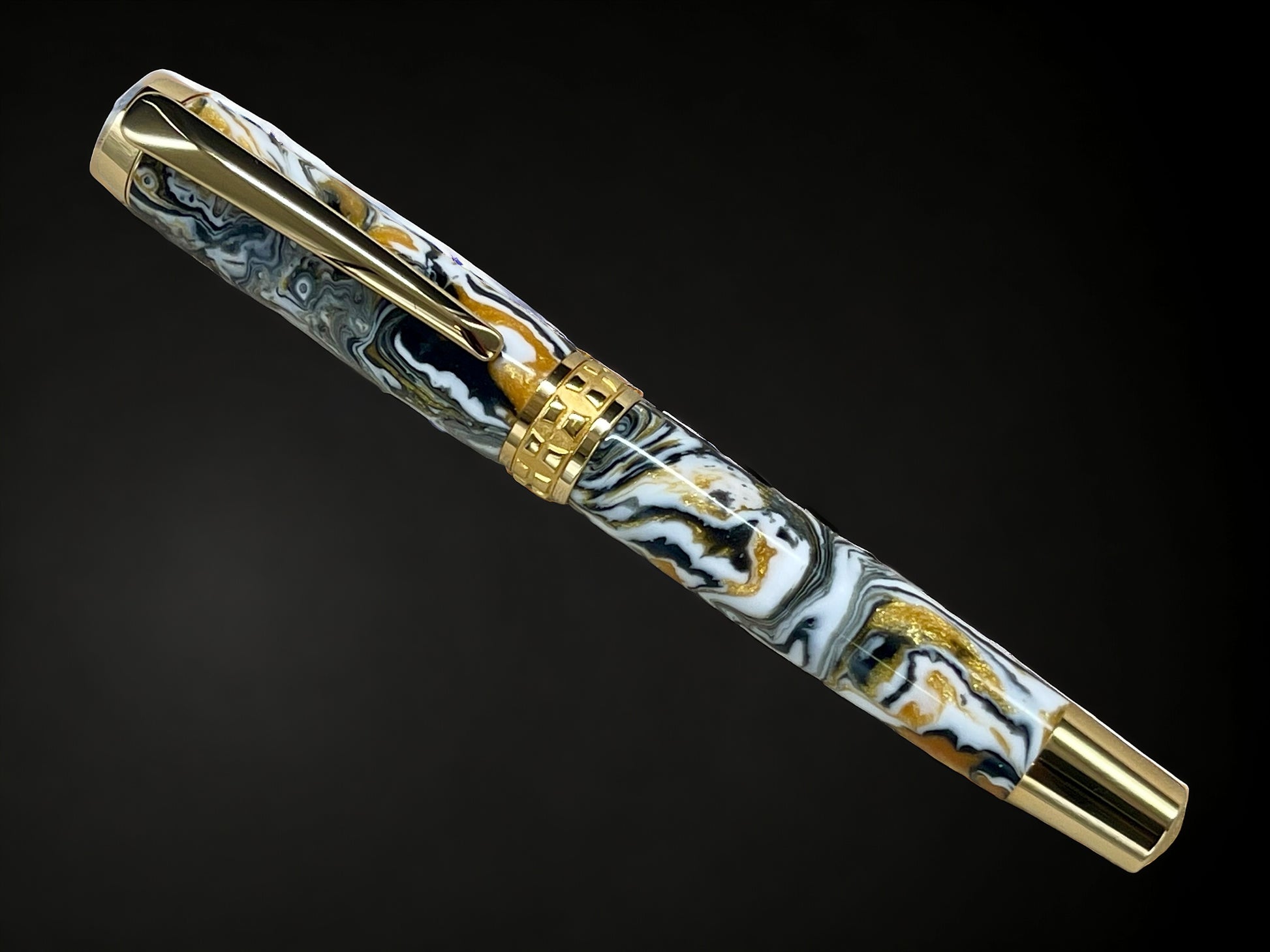 “Striking Swirl” Gold Fountain Pen, Artisan Handcrafted Writing Instrument. Simple to Use. Handmade with Custom Hardware in CO, One of a Kind. - HighlanderPen