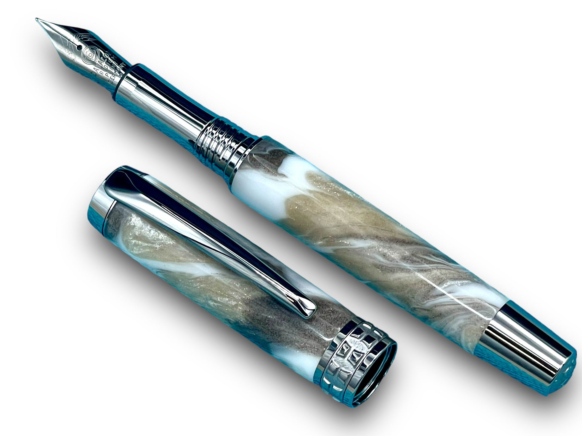 Elegant “Grey Marble” Black Titanium Fountain Pen, Artisan Handcrafted Writing Instrument. Converter, Ink, Sleeve & Box Included. - HighlanderPen