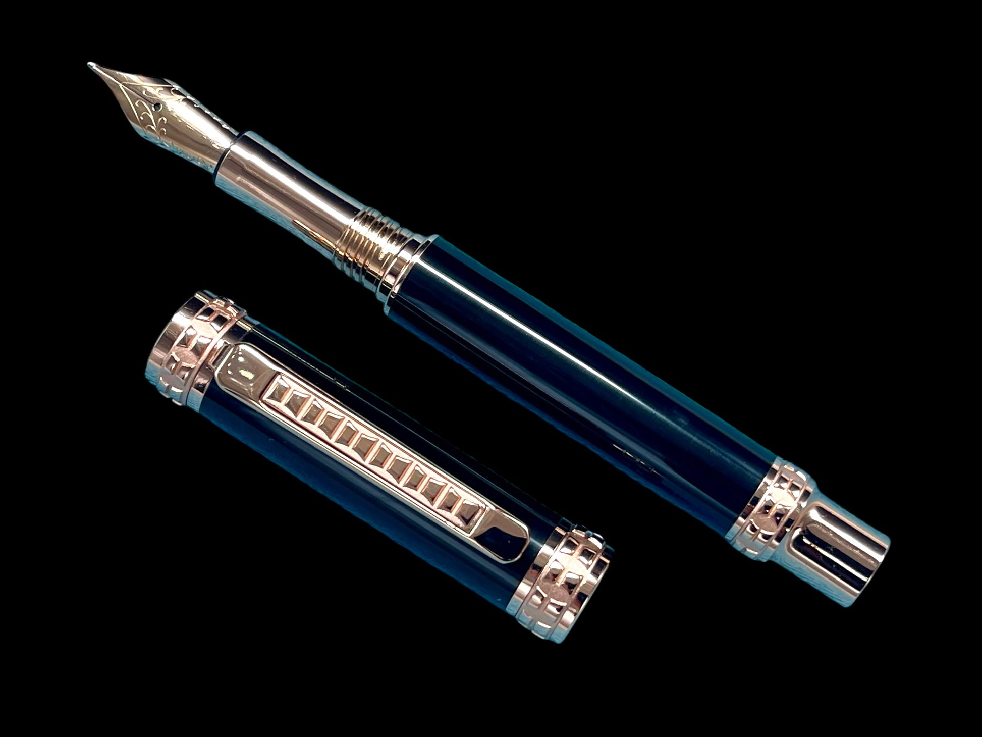 Highlander Edinburgh Exotic Gaboon Ebony Wood Rose Gold Fountain Pen, Handcrafted in CO. Ink, Converter, Pen Sleeve, & Box Included. - HighlanderPen