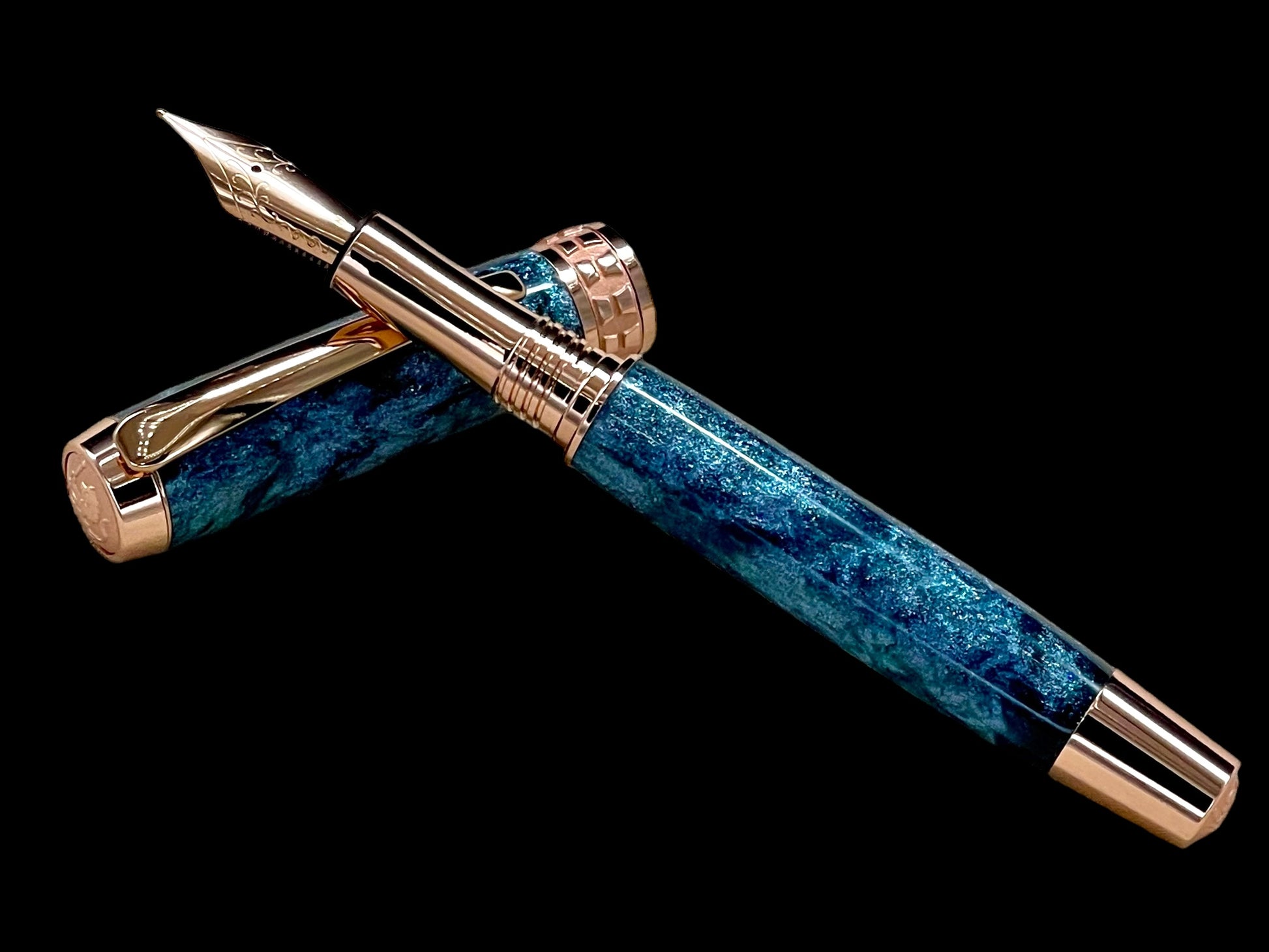 Handcrafted Luxury Rose Gold Fountain Pen, One of a Kind, Handmade in Colorado with Premium Hardware. Ink, Converter, Sleeve & Box Included. - HighlanderPen