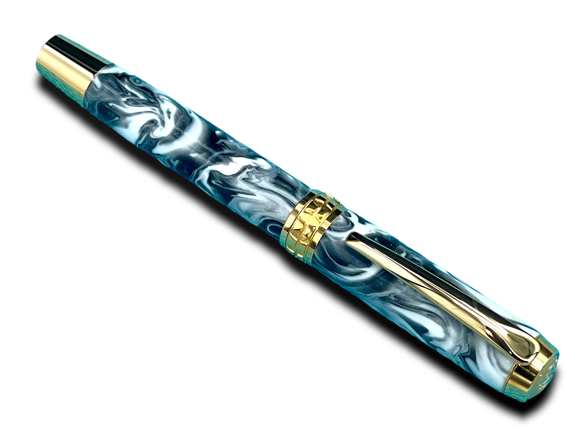 Timeless “Imperial Black” Handcrafted Gold Rollerball Pen, One of a Kind, Handmade in Colorado. Ink, Velvet Sleeve, and Pen Box Included. - HighlanderPen