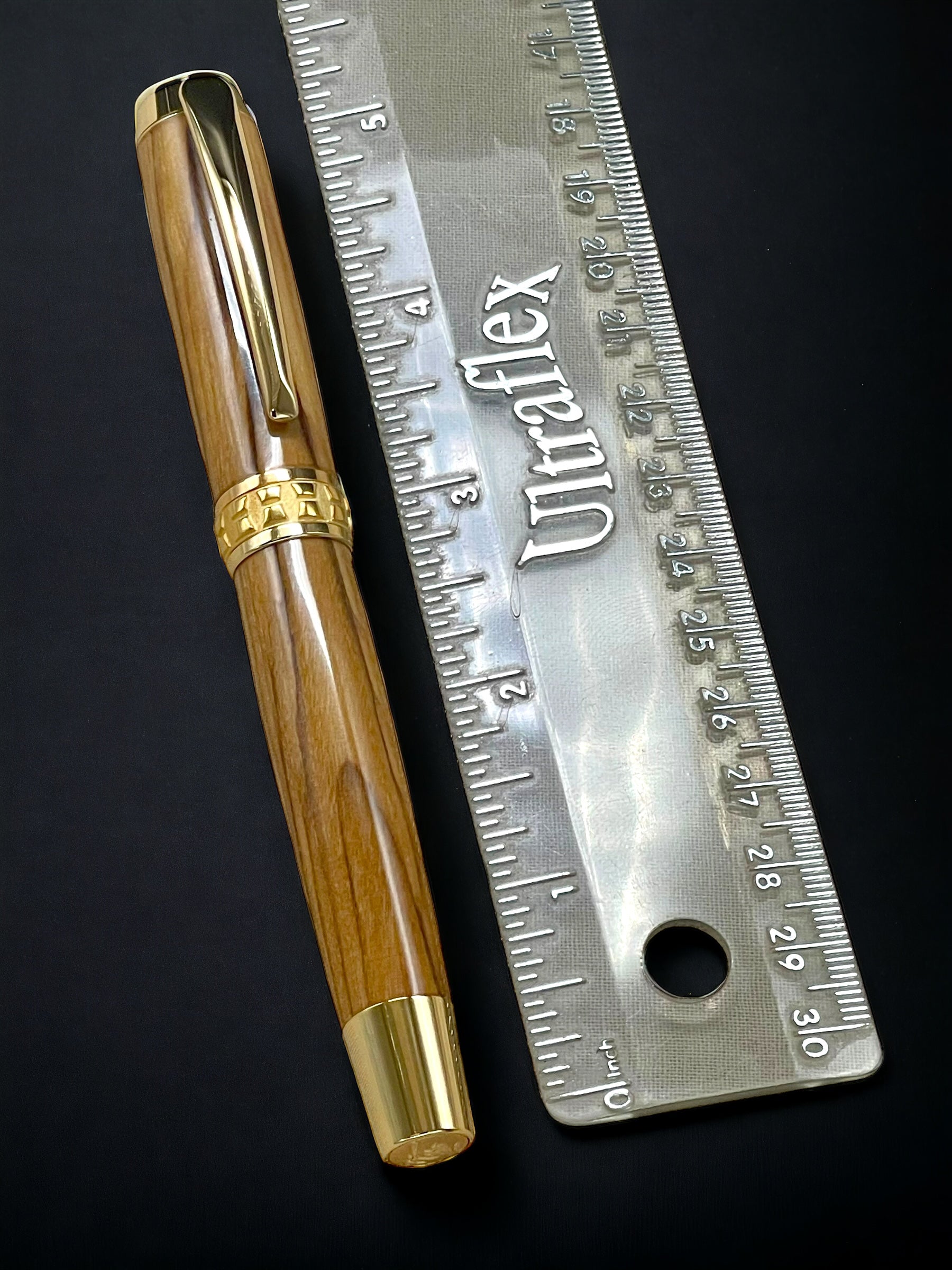 One of a Kind, Gold & Wood, Handmade Custom Bethlehem Olivewood Rollerball Pen. Artisan Rare & Unique, Completely Handcrafted in Co, USA - HighlanderPen