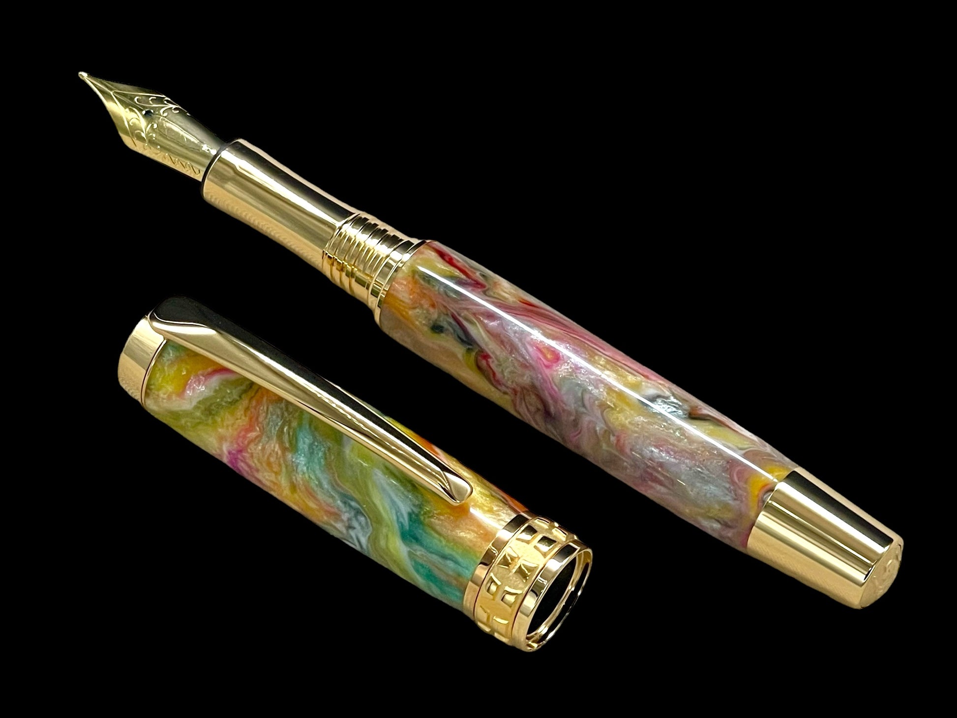 Handcrafted Luxury Gold Fountain Pen, One of a Kind, Handmade in Colorado with Premium Hardware. Ink, Converter, Sleeve, and Box Included. - HighlanderPen