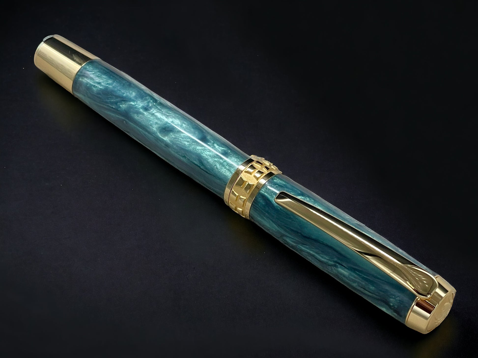 Iridescent Green, One of a Kind Gold, Handmade Custom Acrylic Rollerball Pen. Artisan Rare & Unique, Completely Handcrafted  in Co, USA - HighlanderPen