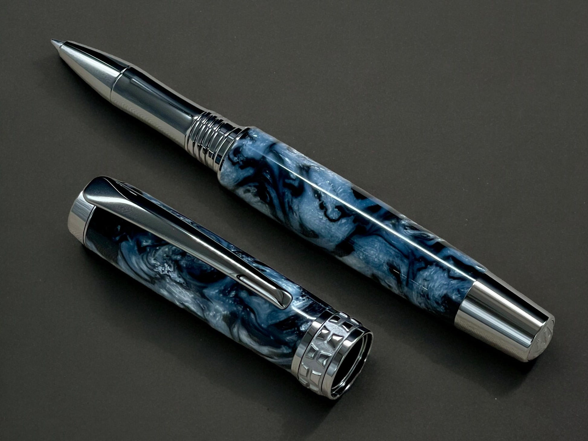 “Black And Pearl” Black Titanium Rollerball Pen, Artisan Handcrafted Writing Instrument. Handmade with Custom Hardware in CO. One of a Kind. - HighlanderPen