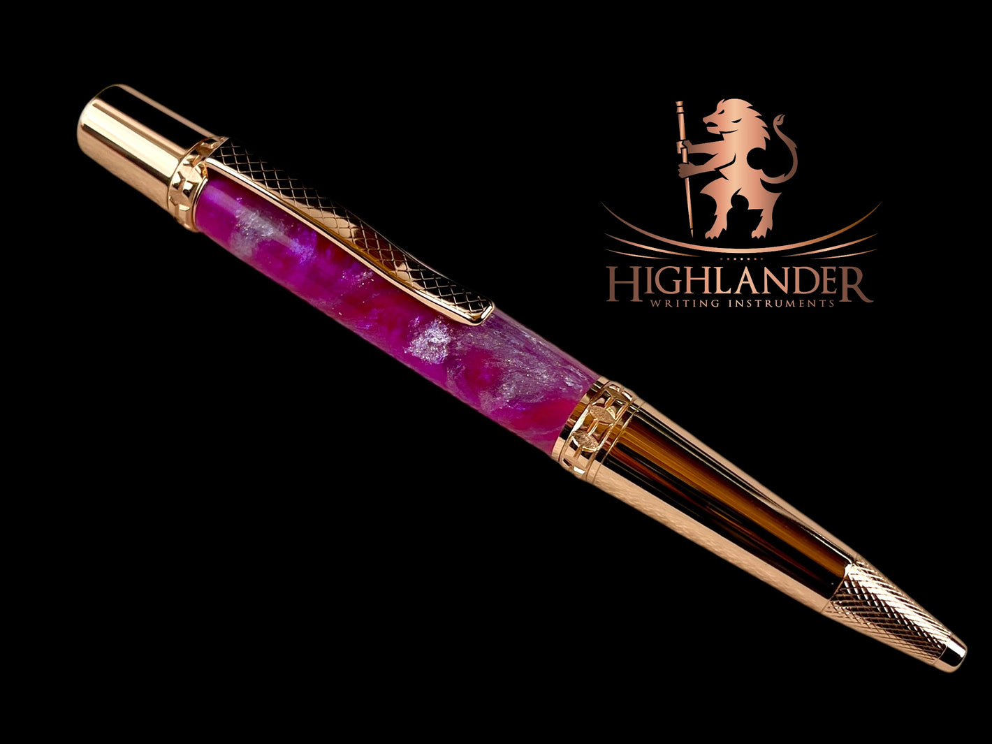 Rose Gold "Wisteria Hysteria" Handmade Glasgow Ballpoint Pen. One of a Kind, Handcrafted by Highlander Pen. Box, Ink, & Sleeve Included. [ML-BP-1212-02]