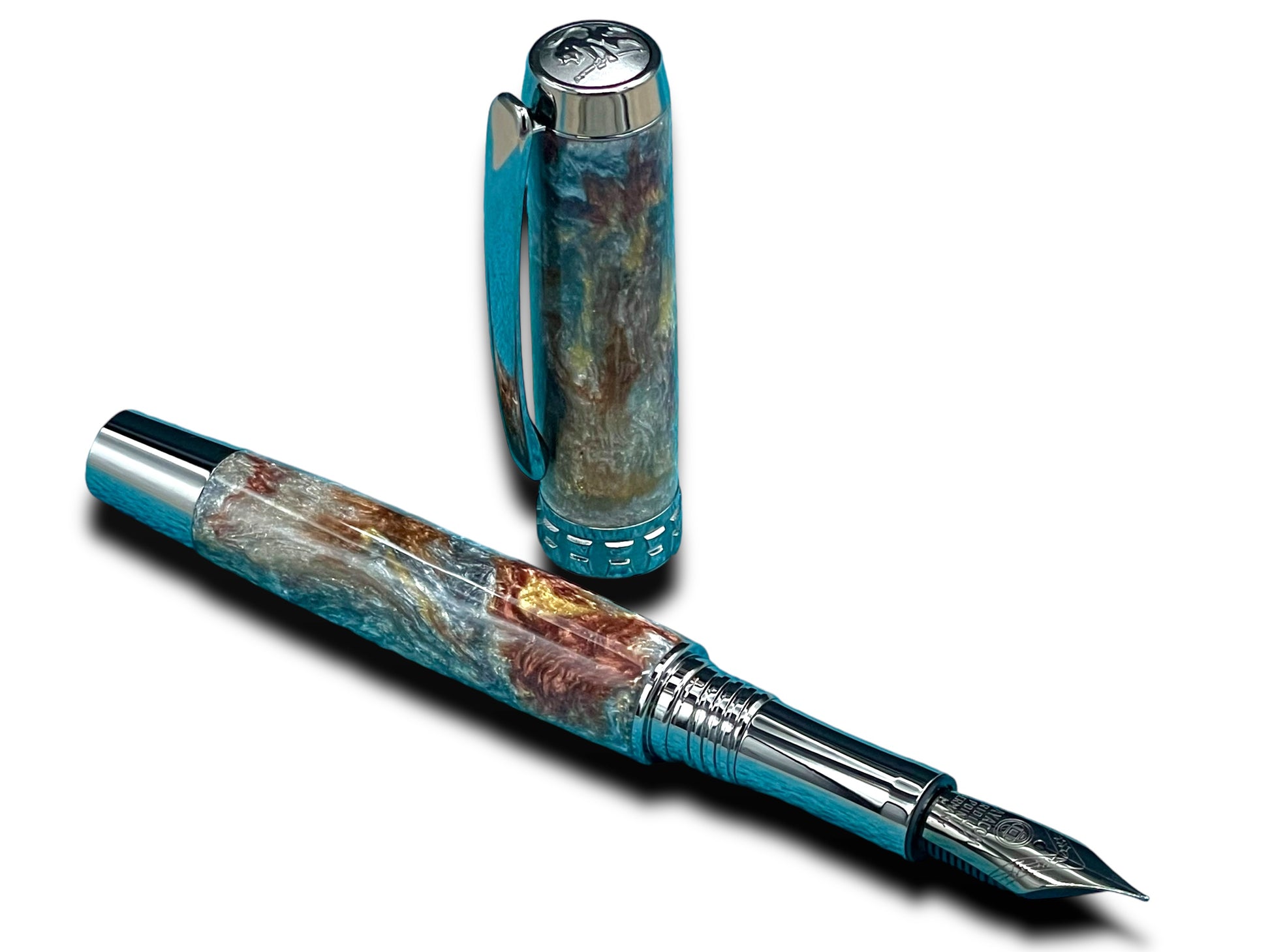 Striking “Molten Metals” Black Titanium Fountain Pen, Artisan Handcrafted Writing Instrument. Converter, Ink, Sleeve & Box Included. - HighlanderPen