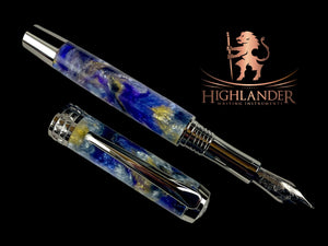 Black Titanium Elegant Handmade Fountain Pen, One of a Kind Handcrafted in CO. Ink, Converter, Box & Sleeve Included. By Highlander Pen. [ML-FP-1209-02]