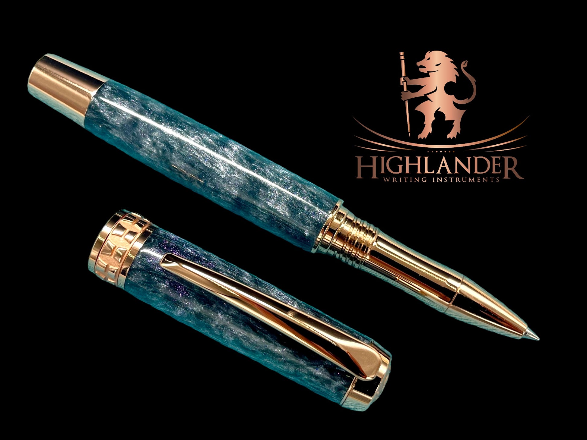 Elegant “Galactic Purple”, Rose Gold Acrylic Rollerball Pen, Artisan Handcrafted Writing Instrument. Handmade Custom in CO. One of a Kind. - HighlanderPen