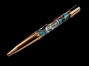 Red Gold "Cumulus" Handmade Glasgow Ballpoint Pen. One of a Kind, Handcrafted by Highlander Pen in CO. Box, Ink, & Sleeve Included. [ML-BP-1216-03]