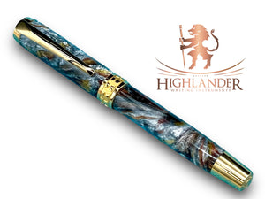 Beautiful “Molten Metals” Handcrafted Gold Rollerball Pen, One of a Kind, Handmade in Colorado. Ink, Velvet Sleeve, and Pen Box Included. - HighlanderPen