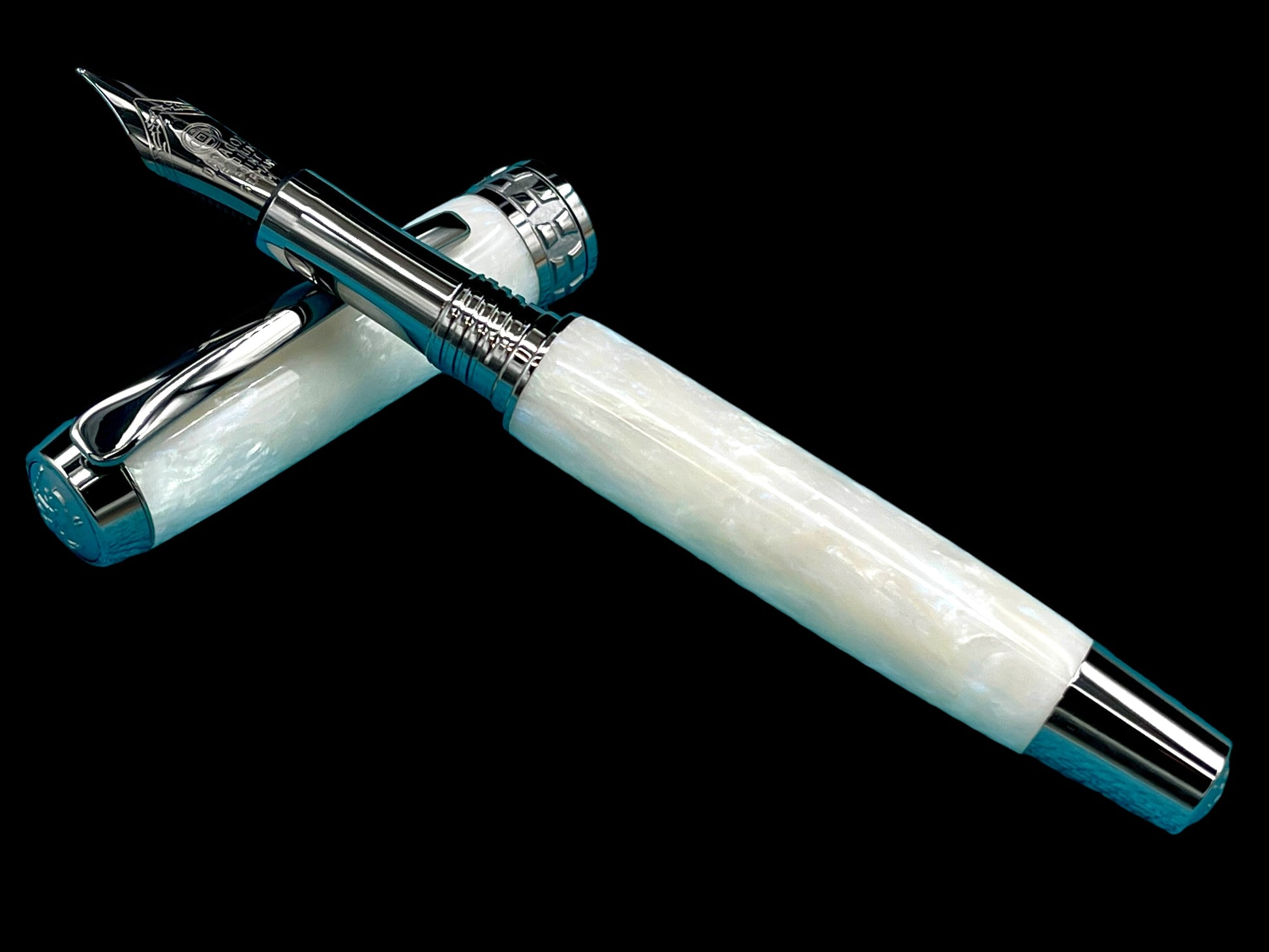 Elegant “Pearly Opal” Black Titanium Acrylic Fountain Pen, Artisan Handcrafted Writing Instrument. Converter, Ink, Sleeve & Box Included. - HighlanderPen