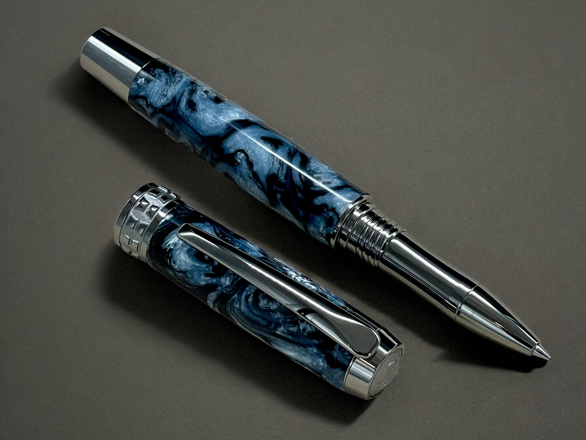 “Black And Pearl” Black Titanium Rollerball Pen, Artisan Handcrafted Writing Instrument. Handmade with Custom Hardware in CO. One of a Kind. - HighlanderPen