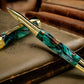 Elegant “Green & Bronze Swirl" Gold Rollerball Pen, Artisan Handcrafted Writing Instrument. Handmade Custom in Colorado. One of a Kind. - HighlanderPen