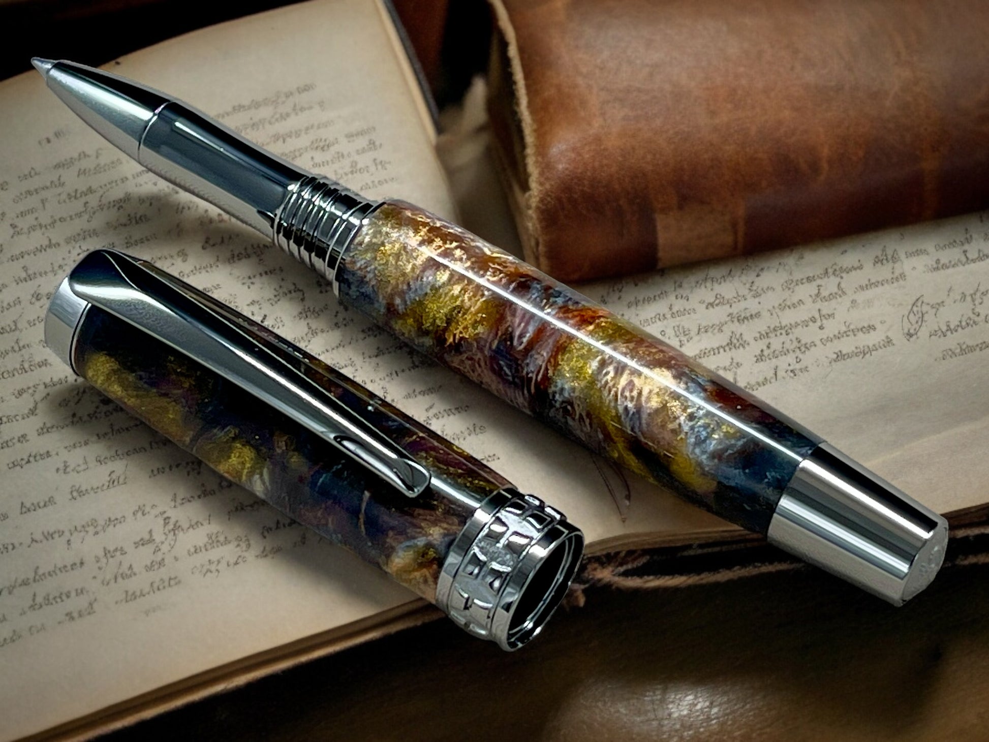 Elegant "Swirling Metals" Black Titanium Rollerball Pen, Artisan Handcrafted Writing Instrument. Handmade Custom in CO. One of a Kind. - HighlanderPen