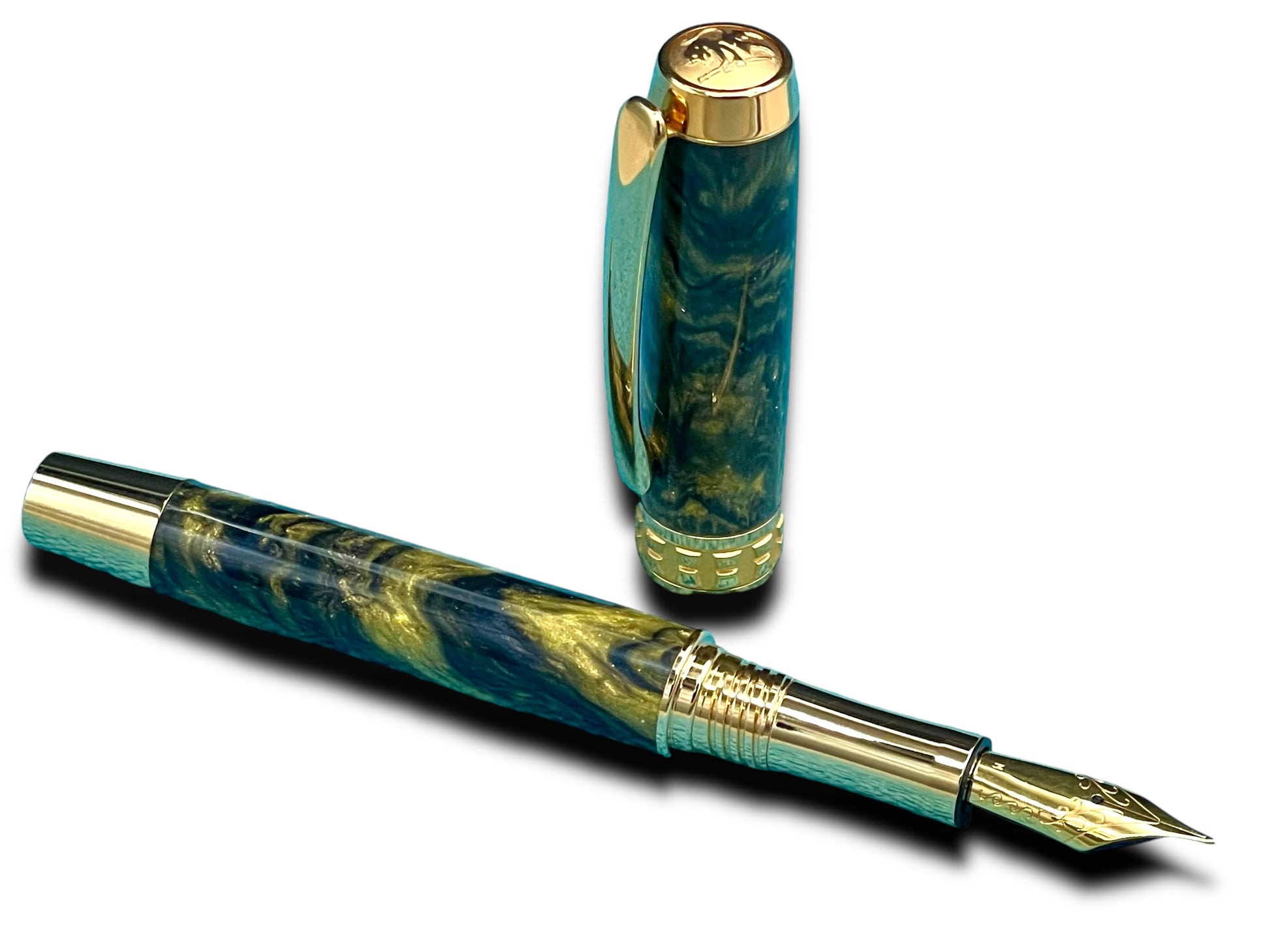 Striking “Black and Gold” Handcrafted Luxury Gold Fountain Pen, One of a Kind, Handmade in Colorado. Ink, Converter, Sleeve, & Box Included. - HighlanderPen