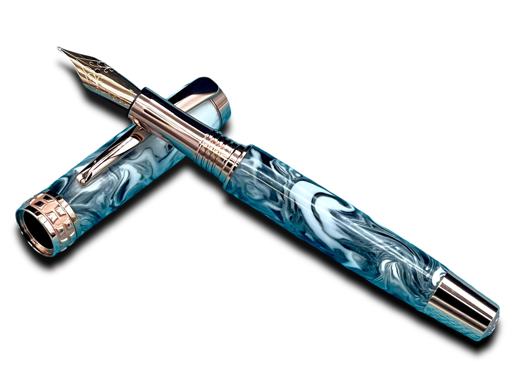 Timeless “Imperial Black” Rose Gold Fountain Pen, One of a Kind, Handmade in Colorado. Ink, Converter, Pen Sleeve & Box Included. - HighlanderPen