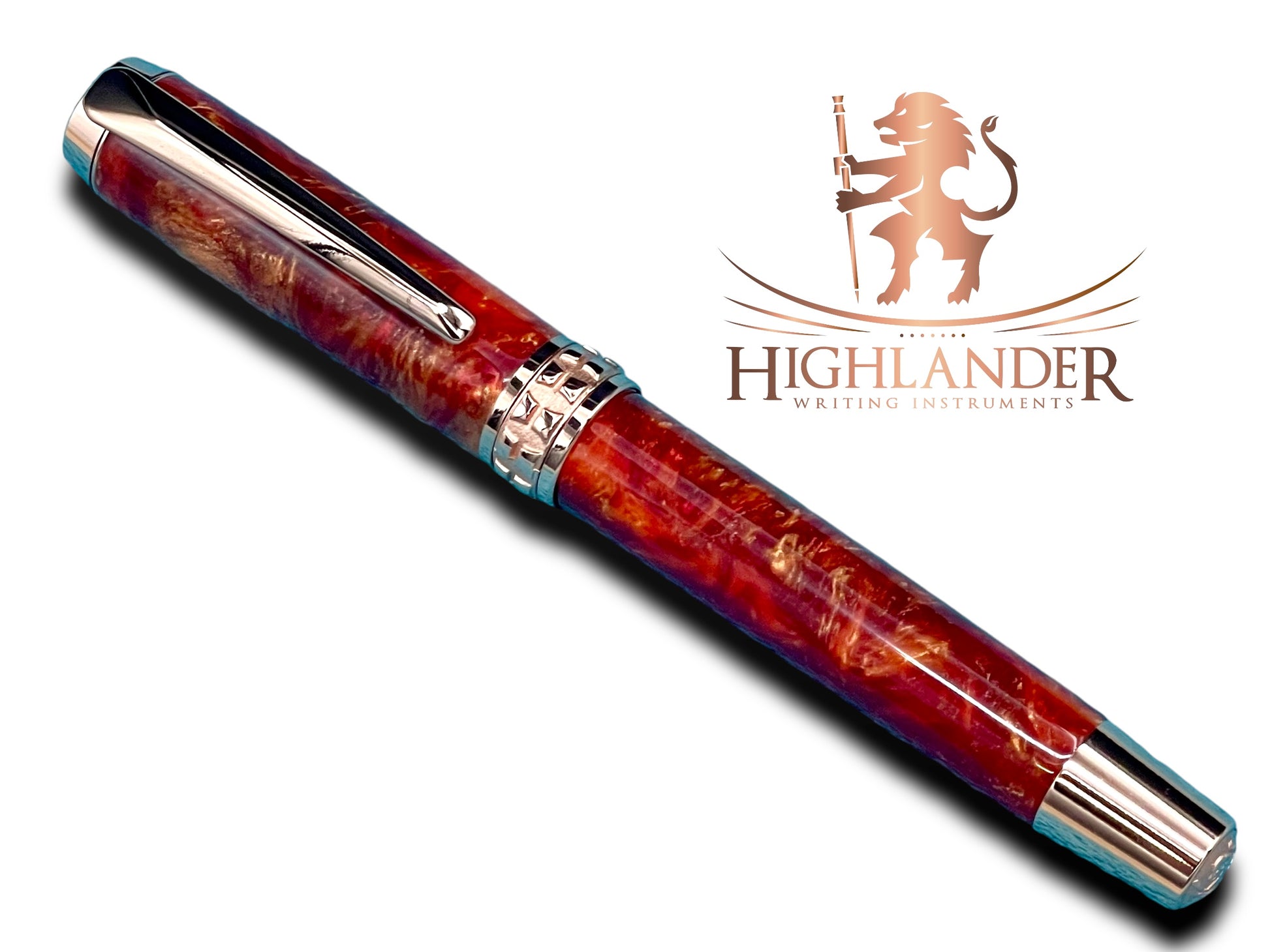 Striking “Copper on Fire” Rose Gold Fountain Pen, One of a Kind, Handmade in Colorado. Ink, Converter, Pen Sleeve & Box Included. - HighlanderPen