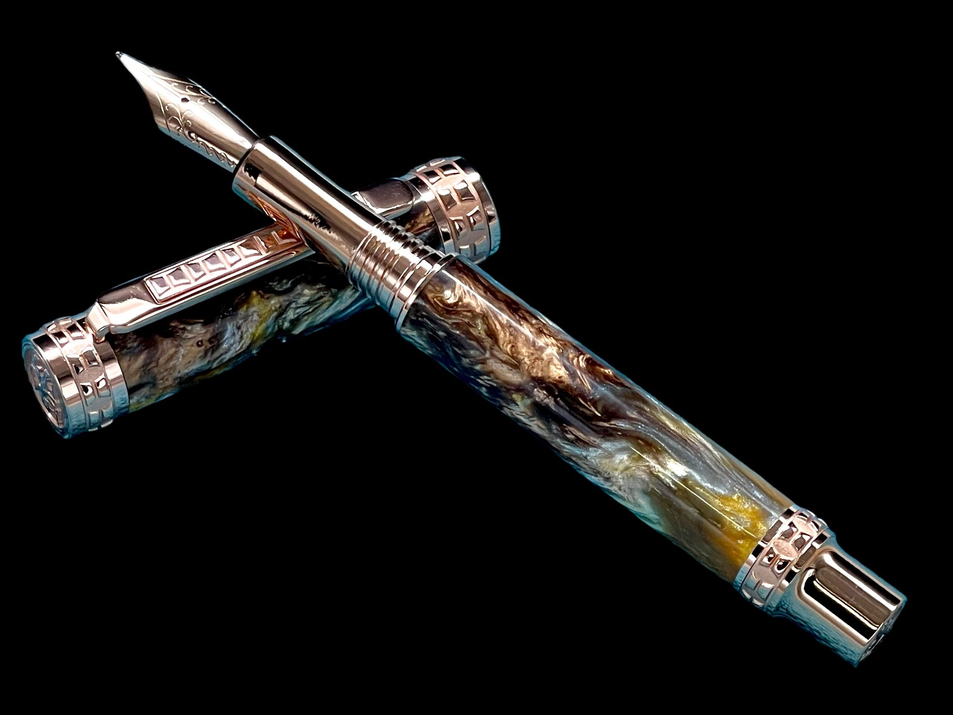 Highlander Edinburgh “Molten Metals” Rose Gold Fountain Pen, One of a Kind, Handcrafted in CO. Ink, Converter, Pen Sleeve, & Box Included. - HighlanderPen