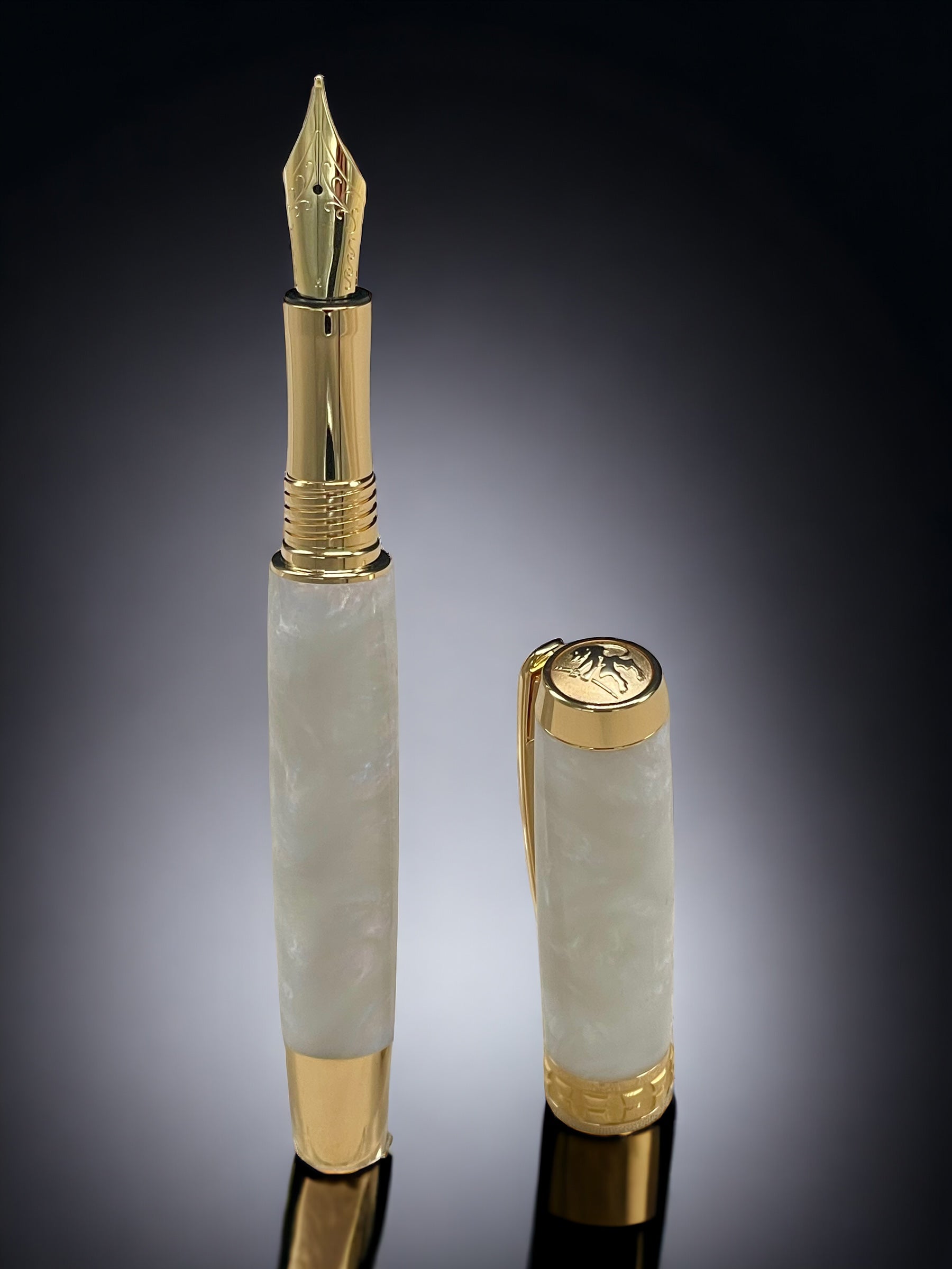 “Pearly Opal” One of a Kind, Handmade Custom Gold Acrylic Fountain Pen. Artisan Rare & Unique, Completely Handcrafted  in Colorado, USA - HighlanderPen