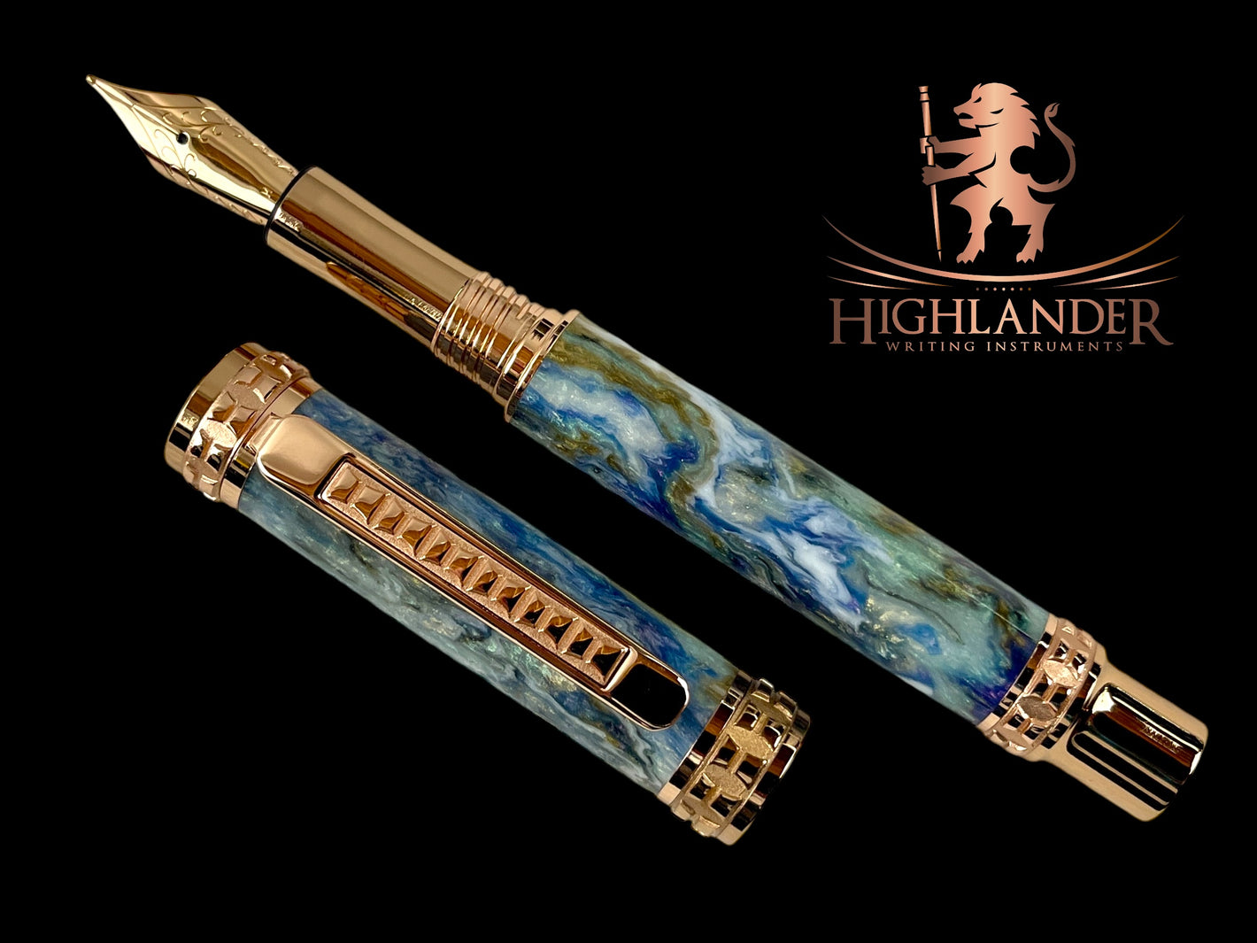 Rose Gold “Edinburgh” Handmade Fountain Pen. Ink, Converter, Pen Sleeve & Box Included. Handcrafted in Colorado by Highlander Pen. [ML-FP-1107-01]