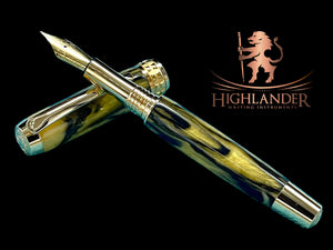 Striking “Gold and Black” Handcrafted Luxury Gold Fountain Pen, One of a Kind, Handmade in Colorado. Ink, Converter, Sleeve, & Box Included. - HighlanderPen