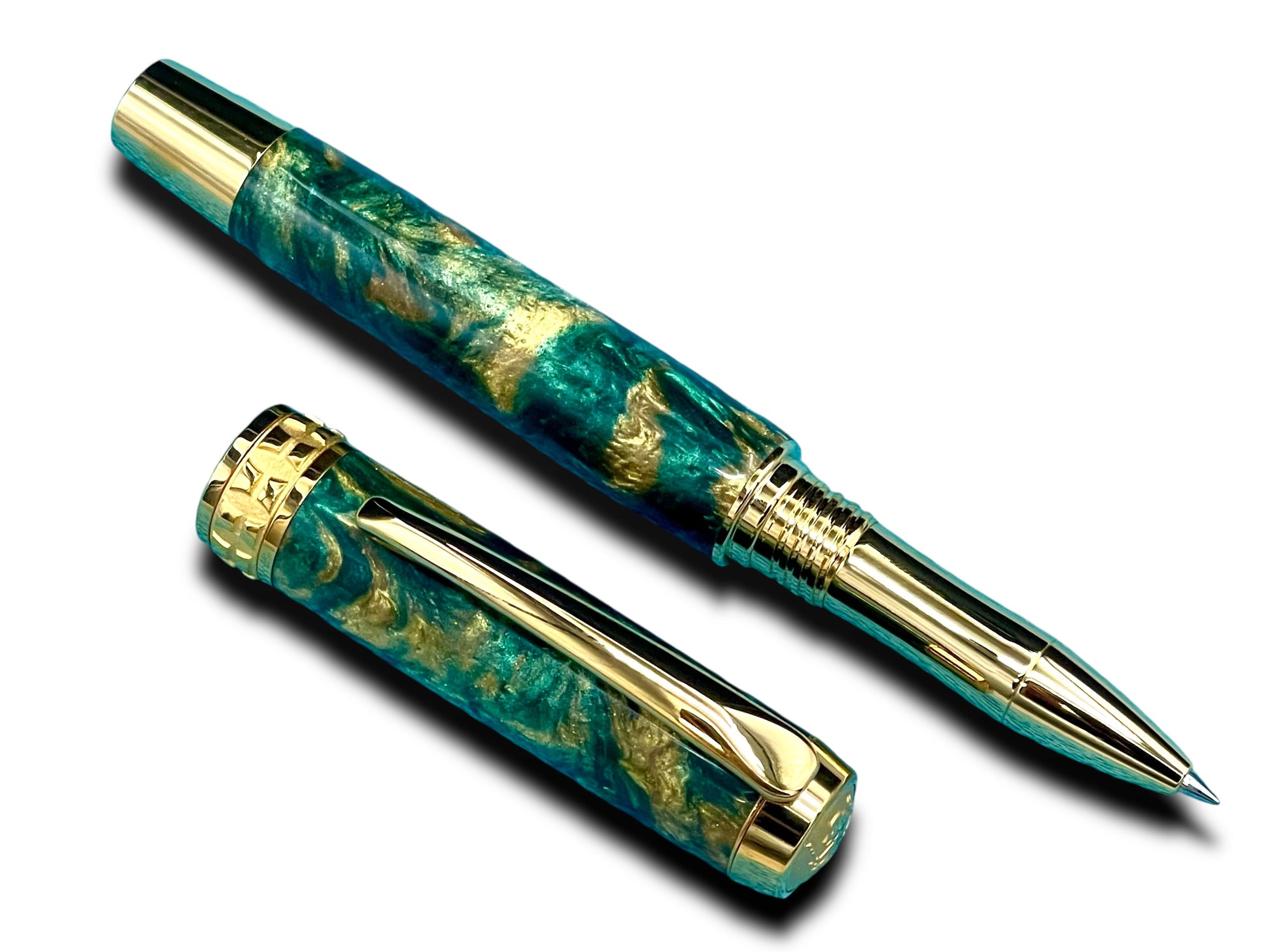 Timeless “British Racing Green” Handcrafted Gold Rollerball Pen, One of a Kind, Handmade in Colorado. Ink, Velvet Sleeve, & Pen Box Included - HighlanderPen