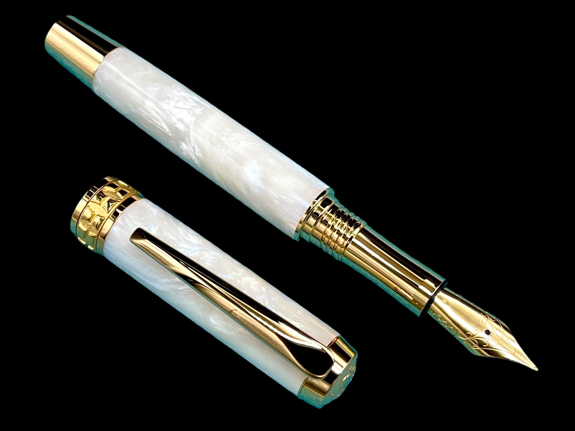 Elegant “Pearly Opal” Handcrafted Acrylic Gold Fountain Pen, One of a Kind, Handmade in Colorado. Ink, Converter, Sleeve, & Box Included - HighlanderPen