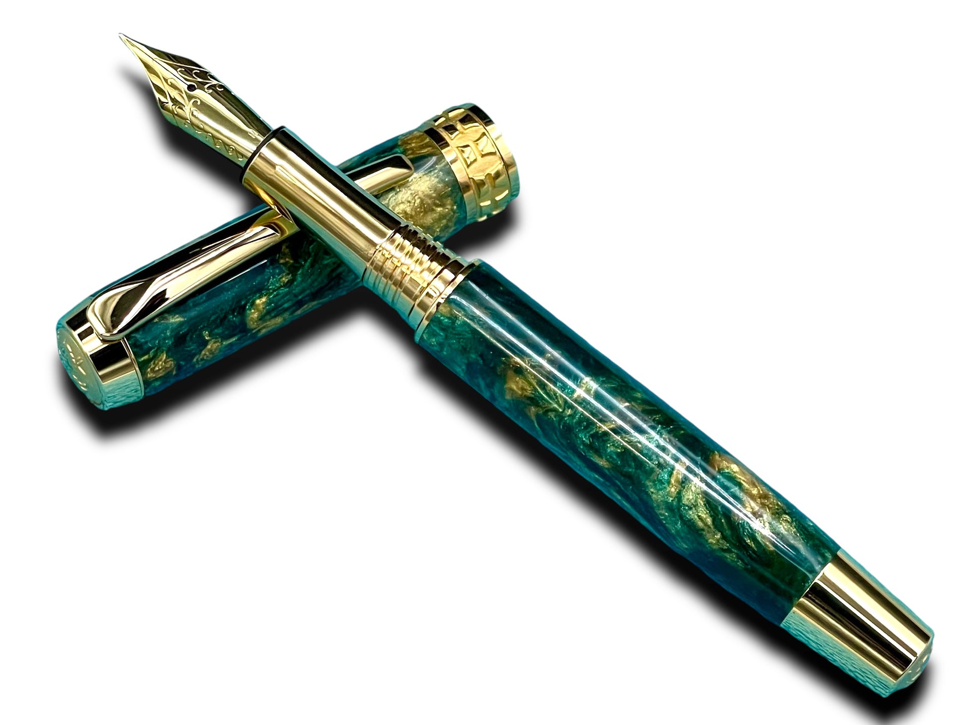 Timeless “British Racing Green” Handcrafted Luxury Gold Fountain Pen, One of a Kind, Handmade in CO. Ink, Converter, Sleeve, & Box Included. - HighlanderPen