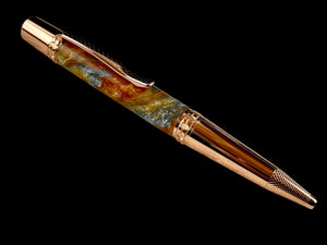 Rose Gold "Molten Metals" Handmade Glasgow Ballpoint Pen. One of a Kind, Handcrafted by Highlander Pen in CO. Box, Ink, & Sleeve Included. [ML-BP-1123-06]