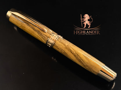 Museum Grade Bethlehem Olivewood | Red Gold Rollerball Pen | Artisan Handcrafted Writing Instrument | 120 GSM Journal Included