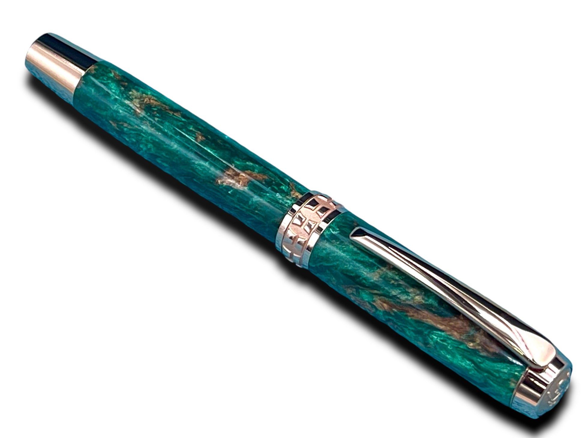 Elegant “British Racing Green”, Rose Gold Acrylic Rollerball Pen, Artisan Handcrafted Writing Instrument. One of a Kind, with Box, Sleeve, & Ink. - HighlanderPen