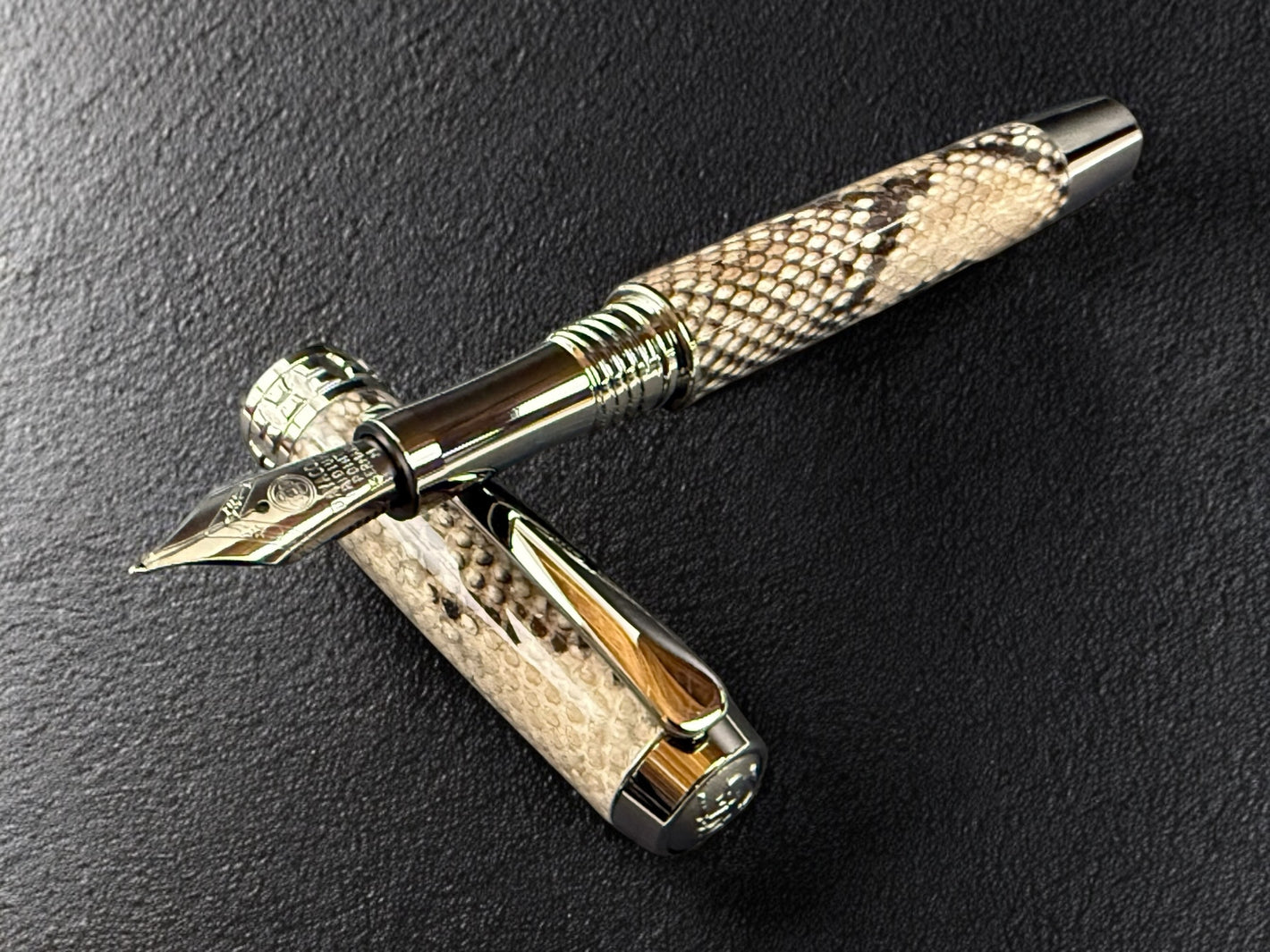 Authentic Reticulated Python Black Titanium Handmade Fountain Pen [ML-FP-0219-02]